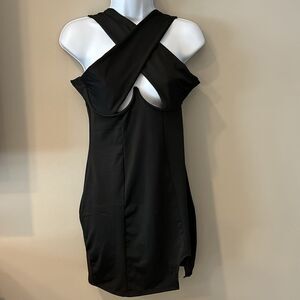 Women's Black Sexy Bodycon Crossed Strap Party Dress Mini Size Medium